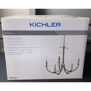 KICHLER Minnow 5-Lt Distressed Antique White With Rope Accent Chandelier 1163722